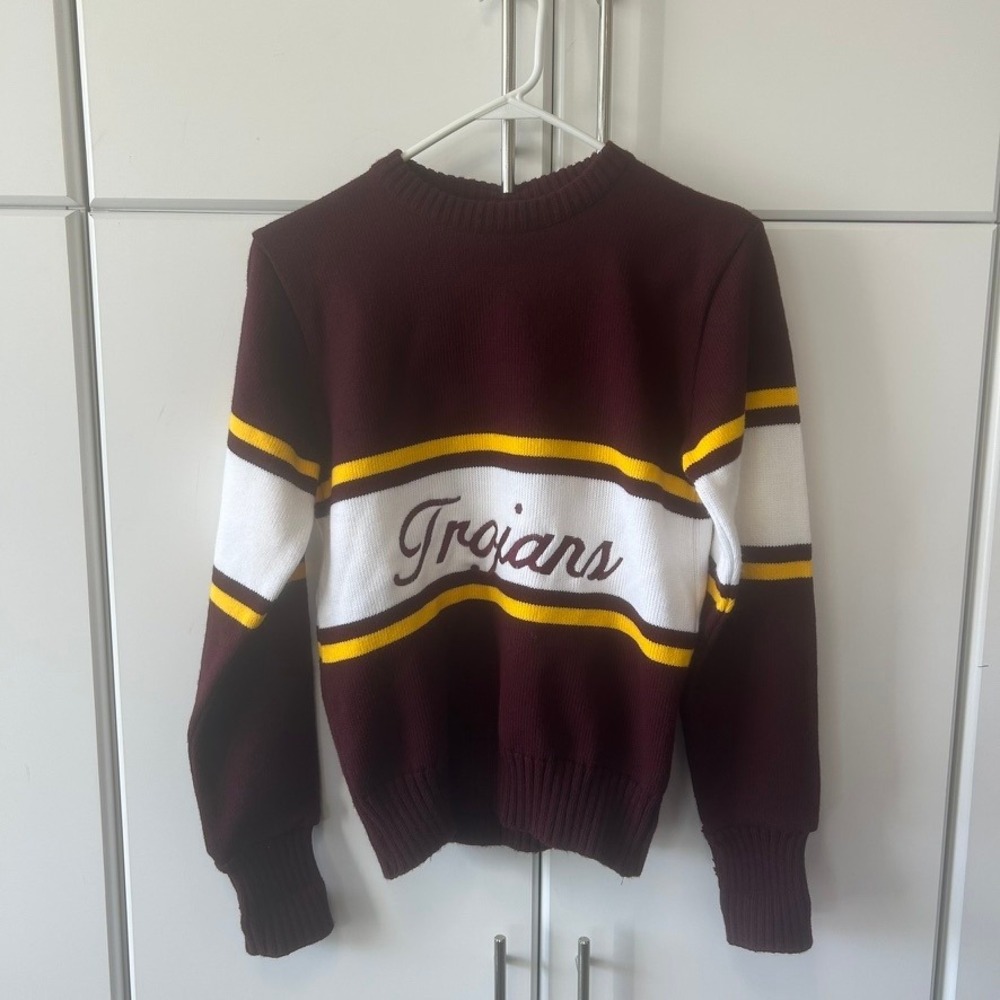 Dehen Trojans‎ Varsity Knit Sweater Maroon Gold White Mens Medium Collegiate